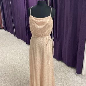 Mori Lee 21794 gold caviar mesh sequin bridesmaid mother of bride prom dress